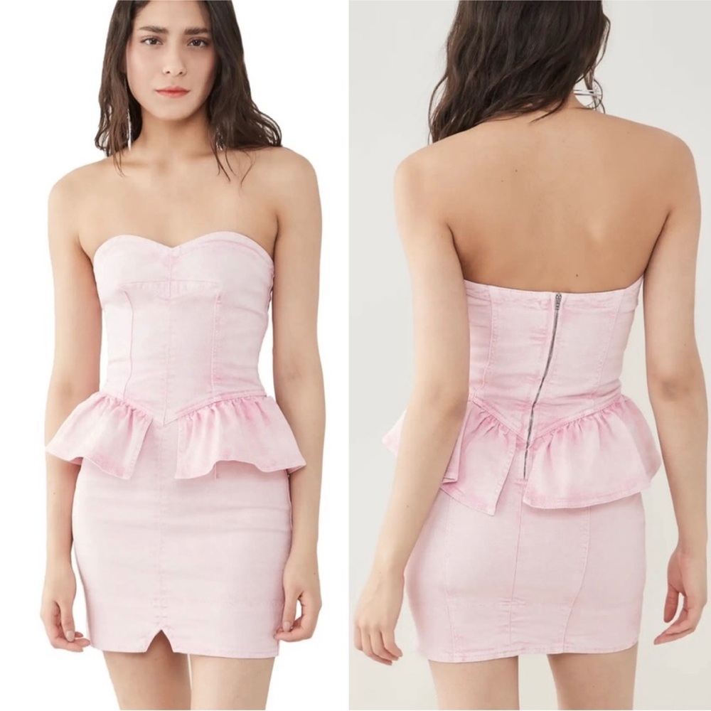 Isabel Marant Light Pink Strapless Denim Mini Dress